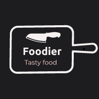 Logo de Foodier se presenta una tabla para picar comida y un cuchillo de cocina.